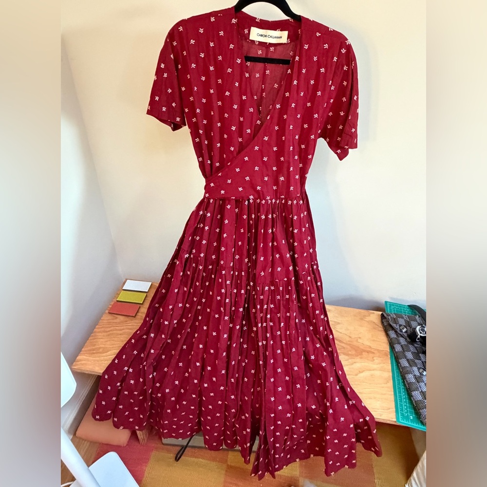 Caron Callahan Burgundy Floral Midi Dress